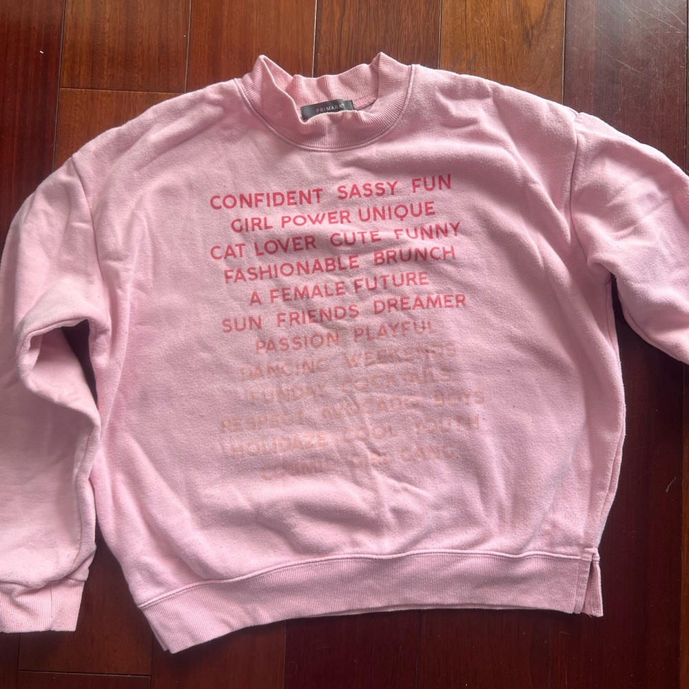 Soft Pink Crew Neck Sweater with Text Design